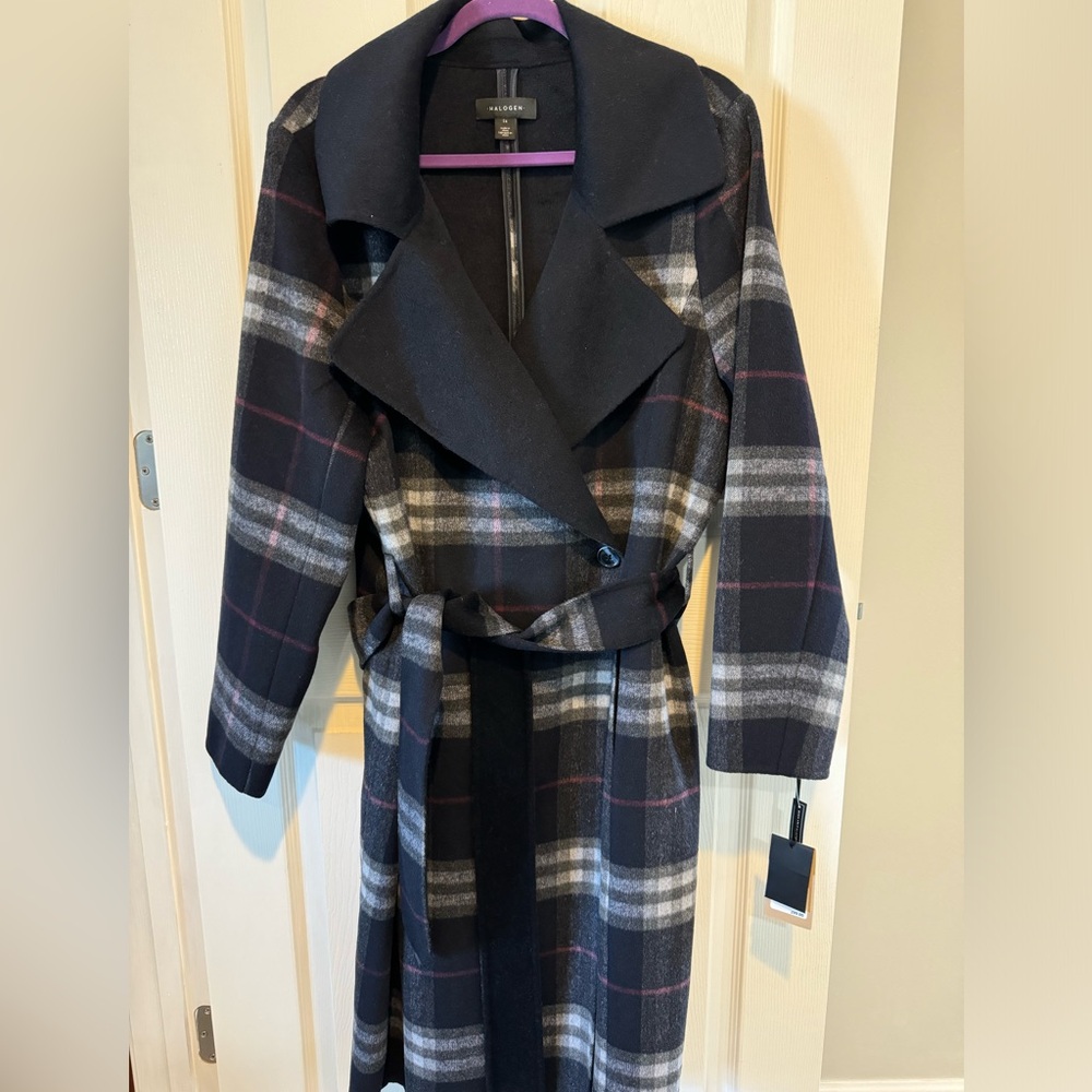 Halogen plaid wool coat w/belt- size 1X.  New with tags